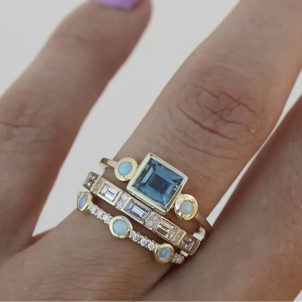 Blue Zircon 3 Stack Rings NWT Gold Plated